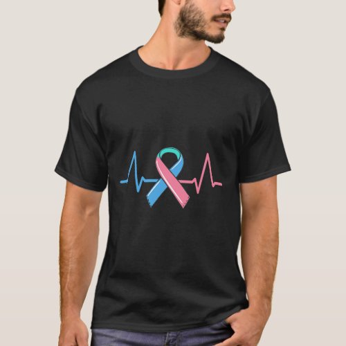 Cancer Heartbeat Tee Warrior Pink Blue Teal Ribbon