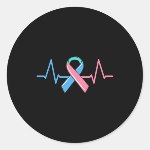 Cancer Heartbeat Tee Warrior Pink Blue Teal Ribbon Classic Round Sticker