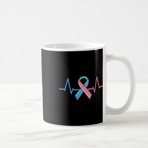 Cancer Heartbeat Tee Warrior Pink Blue Teal Ribbon Coffee Mug