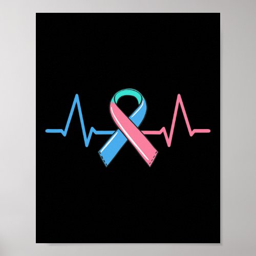 Cancer Heartbeat Tee Warrior Pink Blue Teal Ribbon Poster