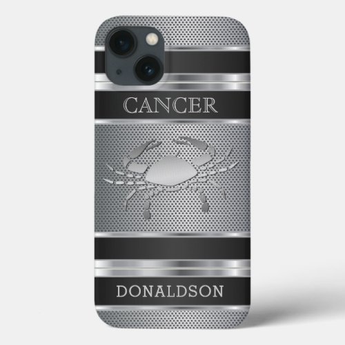 Cancer  in Black and Silver Mesh iPhone 13 Case