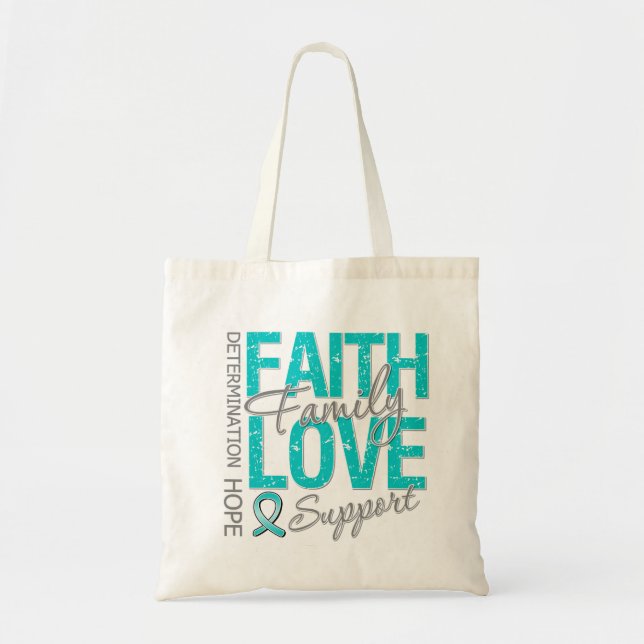 Cancer Inspiring Slogan Collage Ovarian Cancer Tote Bag (Front)