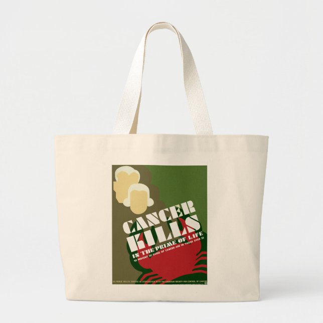 Cancer Kills ~ In The Prime Of Life Large Tote Bag (Front)