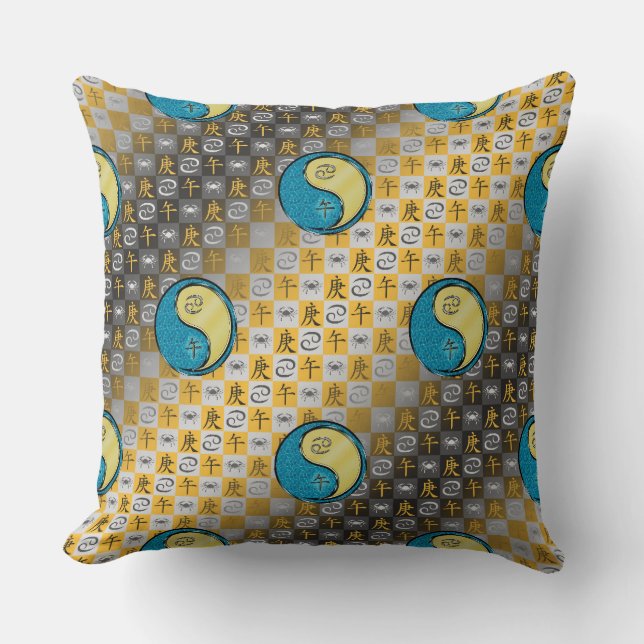 Cancer & Metal Horse Throw Pillow (Front)