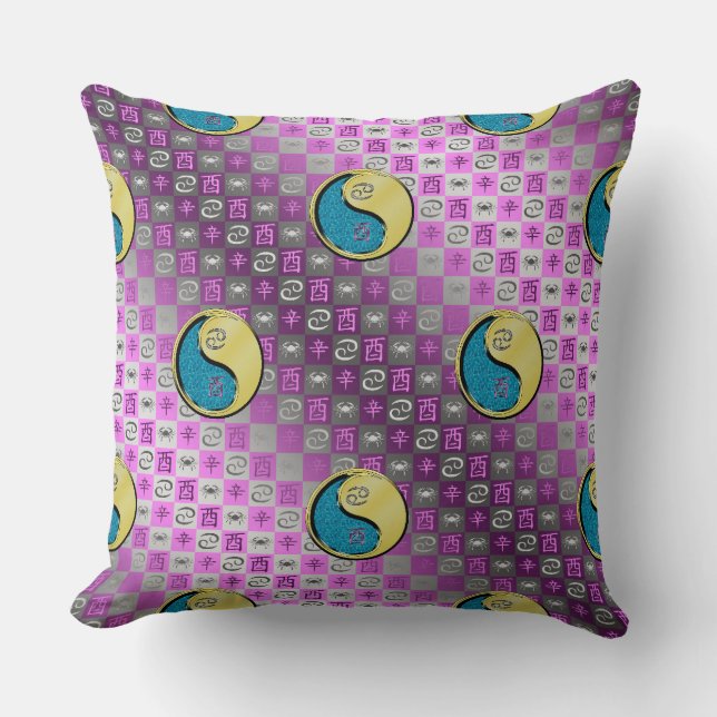 Cancer & Metal Rooster Throw Pillow (Front)