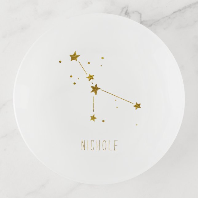 Cancer | Minimalist Gold Zodiac Monogram Trinket Tray (Front)