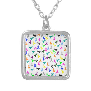 Cancer Necklace, Silver Cancer Ribbon Necklace
