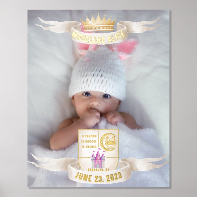 Cancer Newborn Baby Name Photo Stats Gold Silver Foil Prints (Front)