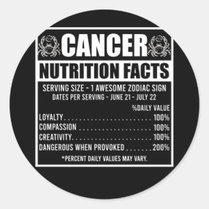 Cancer Nutrition Facts Astrology Zodiac Horoscope Classic Round Sticker