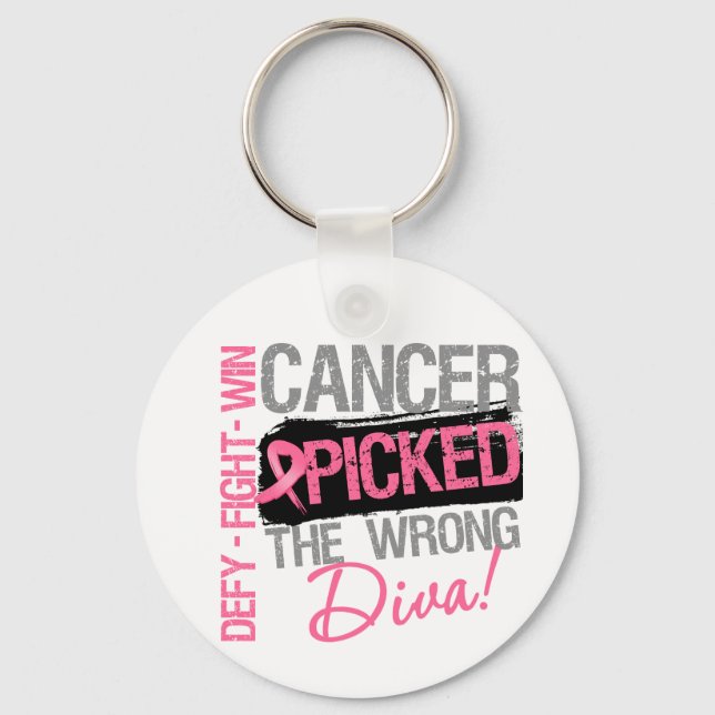 Cancer Picked The Wrong Diva - Breast Cancer Keychain (Front)