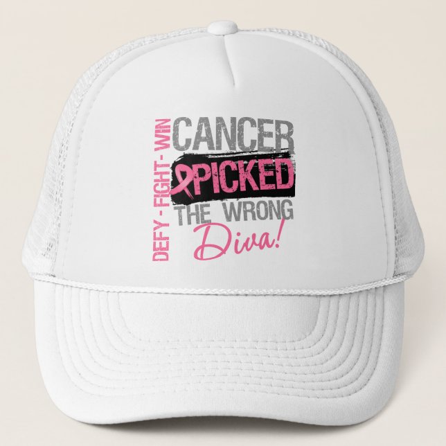 Cancer Picked The Wrong Diva - Breast Cancer Trucker Hat (Front)