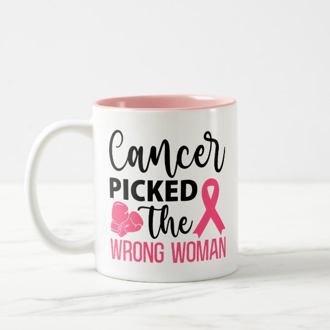 Cancer Picked the Wrong Woman  Strong Defiant Lady Two-Tone Coffee Mug (Left)