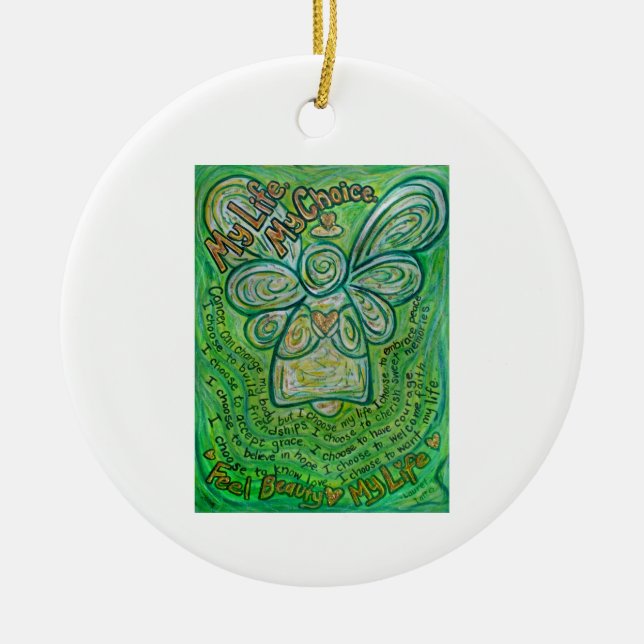Cancer Poem Green Angel Art Custom Gift Ornaments (Front)