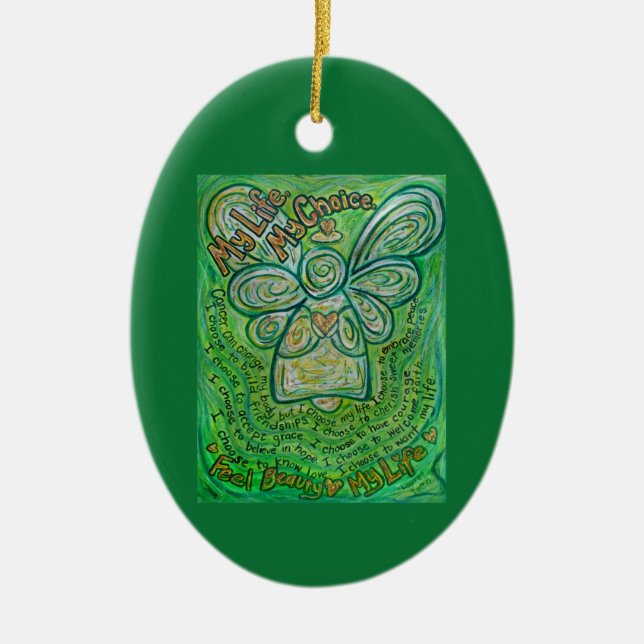 Cancer Poem Green Angel Art Custom Gift Ornaments (Front)