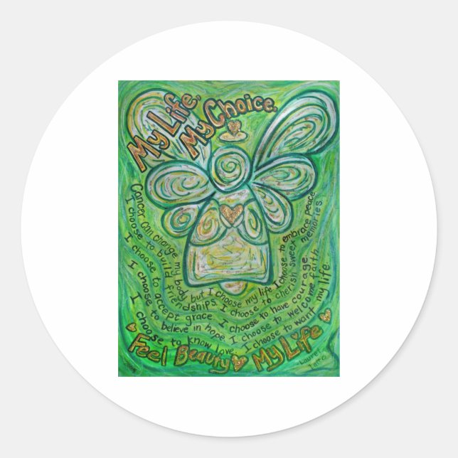 Cancer Poem Green Angel Art Decal Stickers (Front)