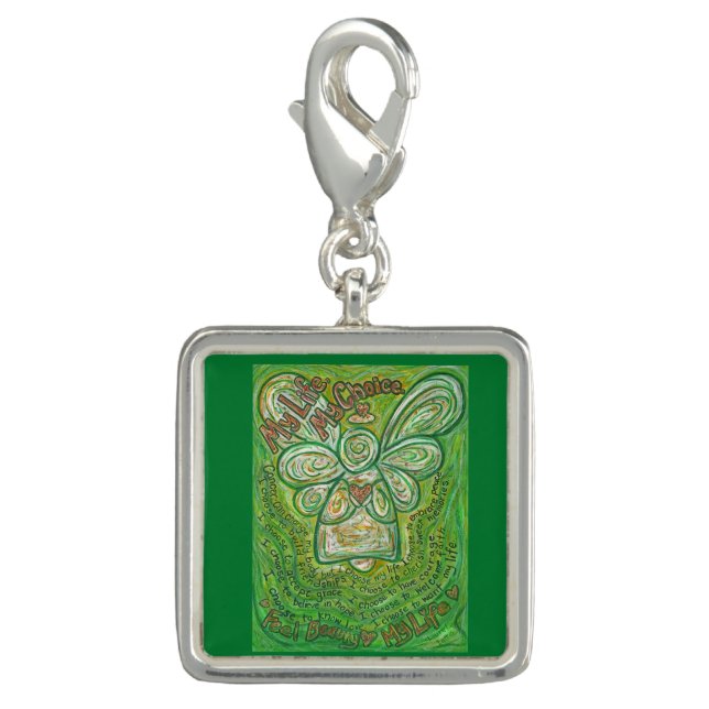 Cancer Poem Green Angel Bracelet Charm Jewelry (Front)