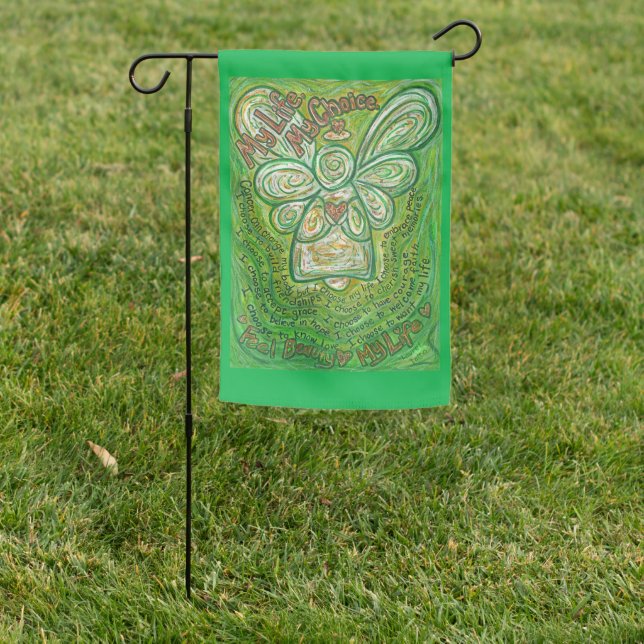 Cancer Poem Green Guardian Angel Art Garden Flag (In SItu)