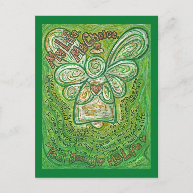 Cancer Poem Green Guardian Angel Art Postcards (Front)