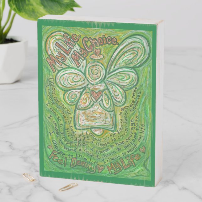 Cancer Poem Green Guardian Angel Wood Box Sign (In Situ Vertical)