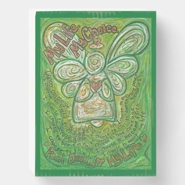 Cancer Poem Green Guardian Angel Wood Box Sign (Front Vertical)