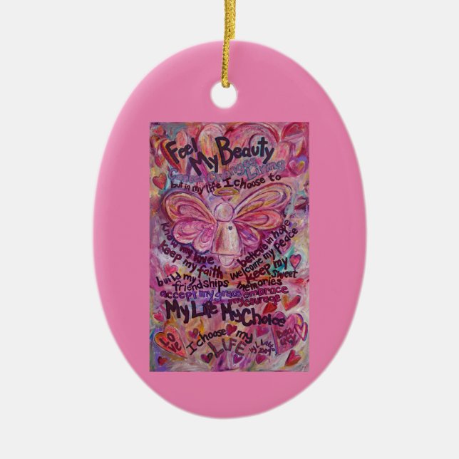 Cancer Poem Pink Angel Art Custom Gift Ornaments (Front)