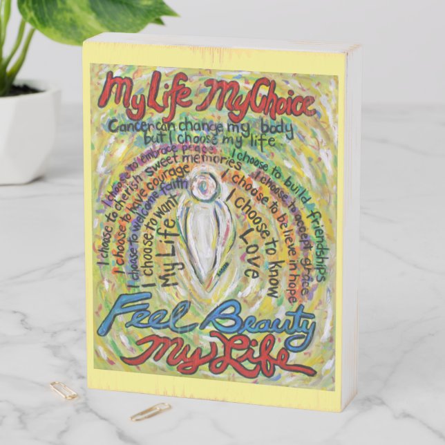 Cancer Poem White Guardian Angel Wood Box Sign (In Situ Vertical)
