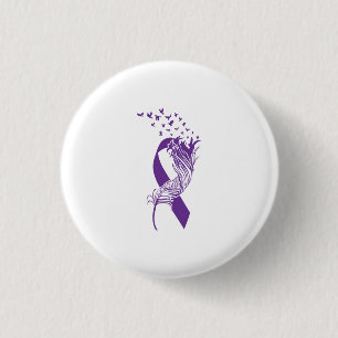 Cancer Purple Ribbon Feather Birds Button