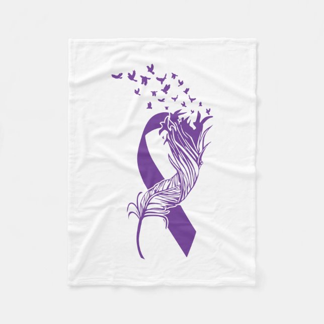 Cancer Purple Ribbon Feather Birds Fleece Blanket (Front)