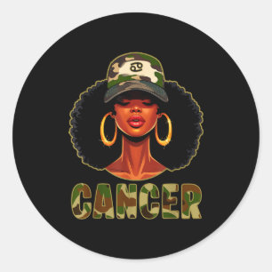 Cancer Queen Black Woman With Cap Camo Afro Girl Z Classic Round Sticker