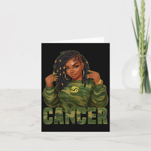 Cancer Queen Loc'd Black Woman Camo Zodiac Sig Card