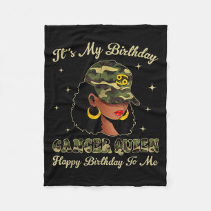 Cancer Queen Loc'd Black Woman Camo Cap Zodiac Sig Fleece Blanket