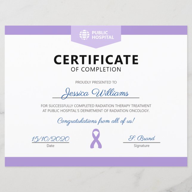 Cancer Radiation Therapy Certificate of Completion (Front)