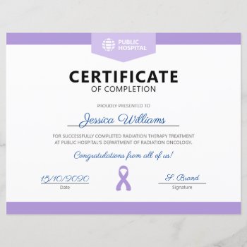 Cancer Radiation Therapy Certificate Of Completion by J32Design at Zazzle