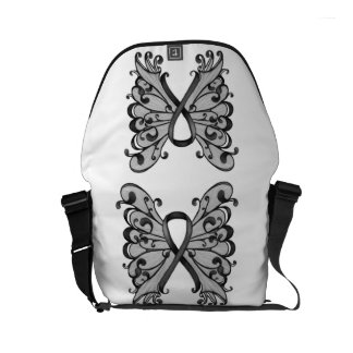 Cancer Ribbon Black with Butterfly Wings, Melanoma Small Messenger Bag