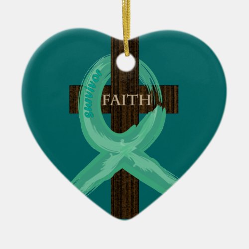 Cancer Ribbon Celebrates Faith  Remission Ceramic Ornament