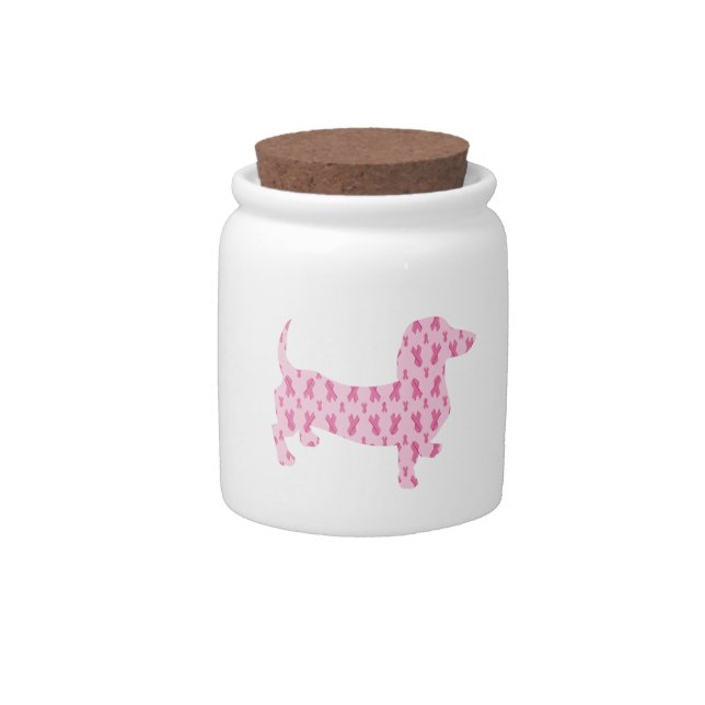 Cancer Ribbon Dachshund Candy Jar (Front)