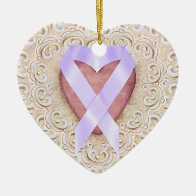 Cancer Ribbon From the Heart - SRF Ceramic Ornament (Front)