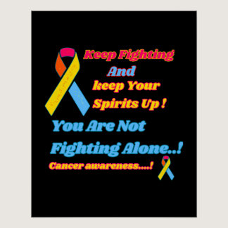 Cancer ribbons and life motivation quotes. poster