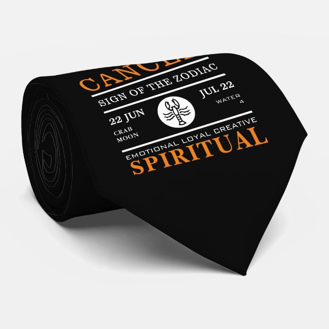 Cancer Sign of the Zodiac, Astrological Neck Tie (Rolled)