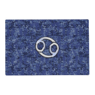 Cancer Sign on Navy Blue Digital Camouflage Placemat