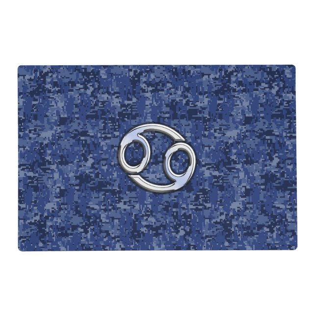 Cancer Sign on Navy Blue Digital Camouflage Placemat (Front)