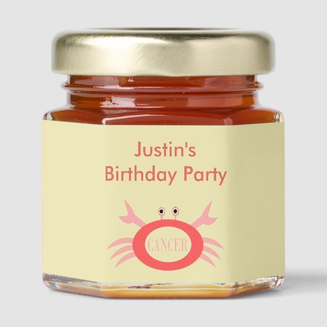 Cancer Star Sign Crab Birthday Party Custom Honey Jar Favors (Front)
