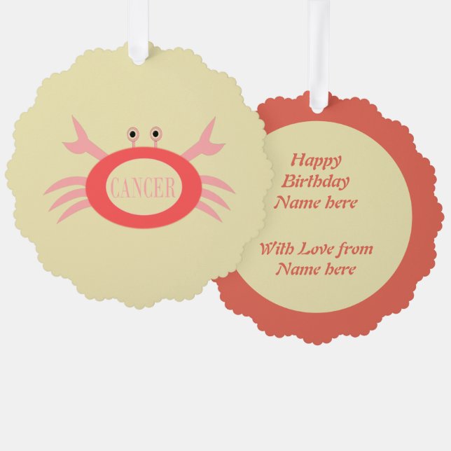 Cancer Star Sign Crab Custom Ornament Card (Front/Back)