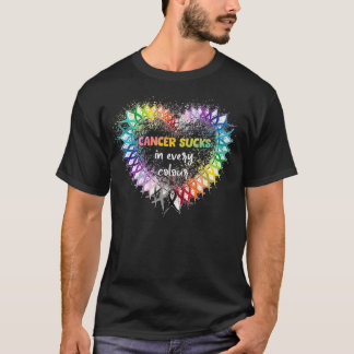 Cancer Sucks In Every Color Cancer Awareness Ribbo T-Shirt