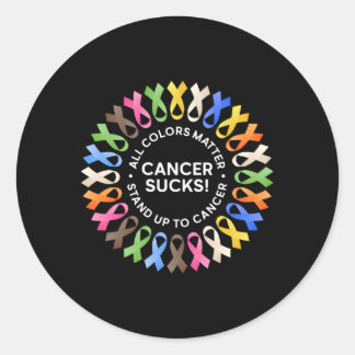 Cancer Sucks In Every Color Cancer Ribbon Colors Classic Round Sticker