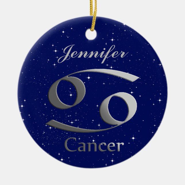 Cancer Sun Sign Symbol with Name Ceramic Ornament (Front)