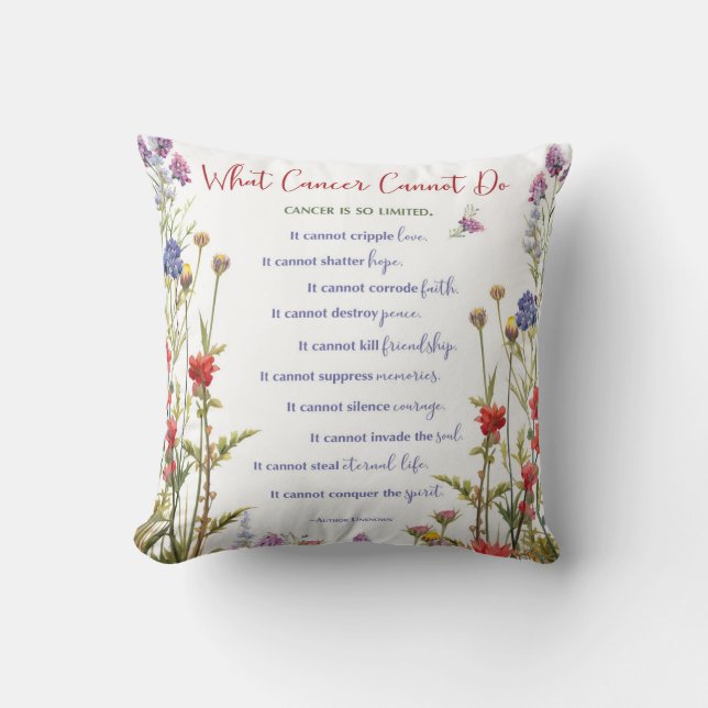 Cancer Support and Encouragement Wildflowers Throw Pillow (Front)