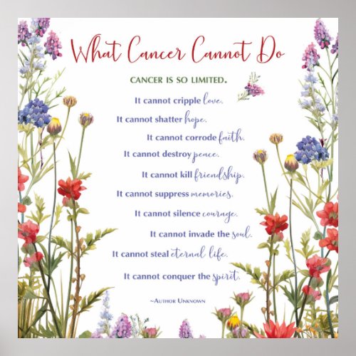 Cancer Support Encourage Wildflowers Typograph Poster
