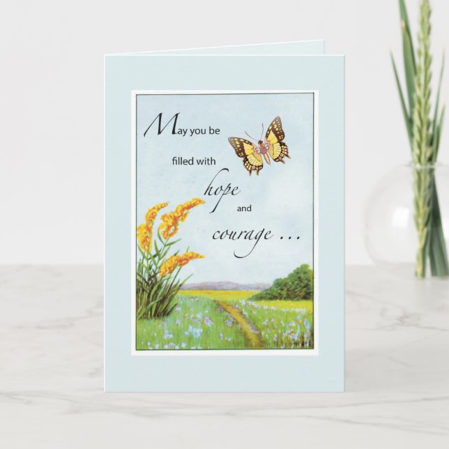 Cancer Support Get Well Butterfly and Countryside Card (Front)