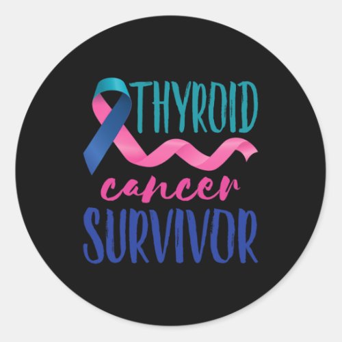 Cancer Survivor Awareness Ribbon Teal Blue Pink  Classic Round Sticker